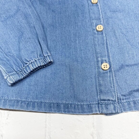 NEW Zara 6-9 mos Ruffle Collared Chambray Denim Button Up 100% Cotton - Picture 5 of 7